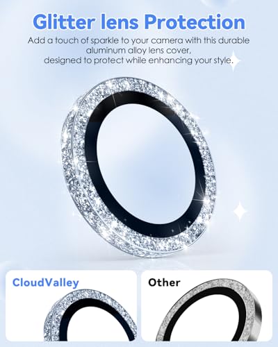 CloudValley All Bling Camera Lens Protector for iPhone 17/iPhone 16/Plus - color: Bling Blue