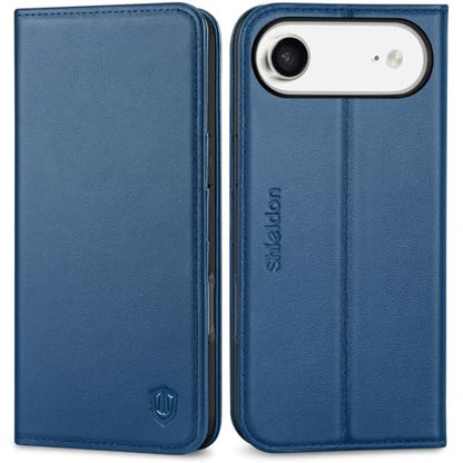 SHIELDON Real Leather Case Wallet for iPhone Air 6.5" 2025, Royal Blue | Flip Magnetic Cover, RFID Blocking, Credit Card Holder, Kickstand, Book Design, Shockproof Phone Shell - color: Royal Blue