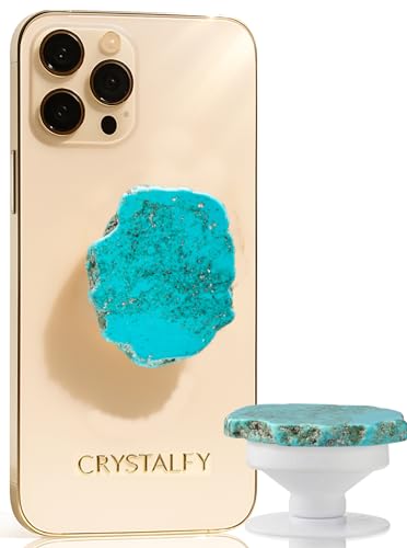 Grips by CRYSTALFY Crystal Phone Grip Holder & Expanding Kickstand-Natural Gemstone Swappable Top Accessory Compatible with iPhone, iPad, Kindle & Mobile Devices (Turquoise Natural Edge, Adhesive) - color: Turquoise Natural Edge, style: Adhesive