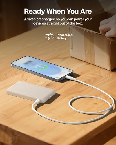 Belkin 5K 7.5W Ultra-Slim Portable Power Bank, Supports MagSafe Accessories - color: Sand