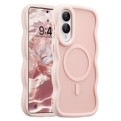 UEEBAI Magnetic for Samsung Galaxy S25 Edge Case, Compatible with MagSafe, Transparent Clear Wave Frame Design Soft Edge Cover Matte Shockproof Phone Case- Pink - color: Pink, size: Samsung Galaxy S25 Edge 5G