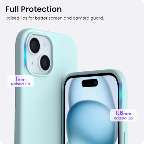 ORNARTO Compatible with iPhone 15 Case 6.1, Slim Liquid Silicone 3 Layers Full Covered Soft Gel Rubber Phone Case, Anti-Scratch Shockproof Protective Cover 6.1 Inch, Fresh Mint - color: Fresh Mint