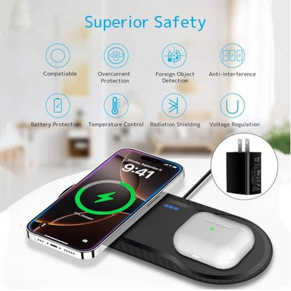 40W Wireless Charging Pad, Dual 20W Fast Wireless Charging Mat for Samsung Galaxy S25,S24,S23/Note 20/10/Buds,15W Wireless Charger Station for iPhone 17 16 15 14 13 8/SE/X/XS(Black with dapter) - color: Black with Adapter