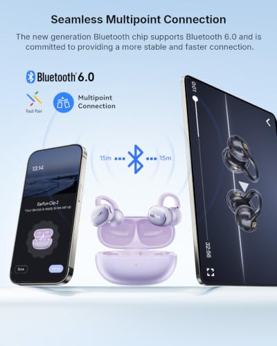 EarFun Clip 2 Open Ear Earbuds, Clip On Headphones, AI Translation Earbuds - color: Violet