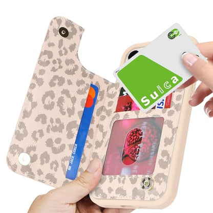 iCoverCase Compatible with iPhone 14 Case with Card Holder, Wallet Case for Women Men RFID Blocking PU Leather Protective Phone Case 6.1 Inch (Beige Leopard) - color: Beige Leopard