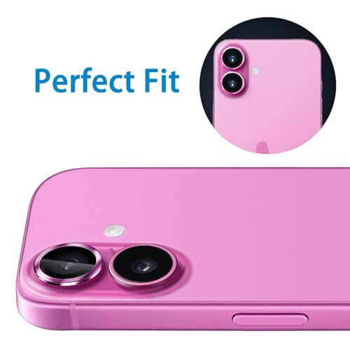 Designed for iPhone 16 and 16 Plus Camera Lens Protector, Metal Lens Cover 9H Tempered Glass Camera Cover Anti Scratch Shockproof Screen Protector - color: Pink