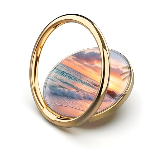 Cell Phone Ring Holder, Cute Metal Phone Grip Stand Finger Ring Kickstand, Flexible 360°Rotation Phone Tablet Case Accessories Compatible with Most Phones Tropical Beach Sunset - color: Tropical Beach Sunset
