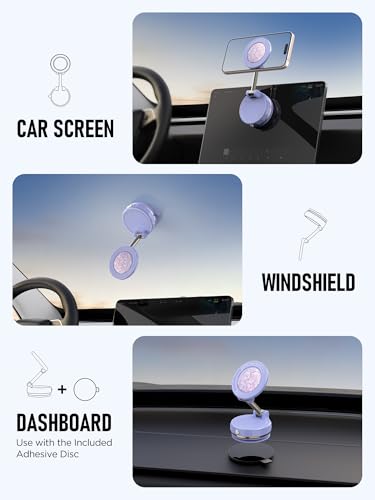 Upgraded Vacuum Magnetic Car Phone Holder for MagSafe[108+LBS Strongest Suction & 3000gf Strongest Magnetic],360° Adjustable Suction Cup Phone Mount for Car,Gym,Mirror,Men Women-Purple - color: Purple