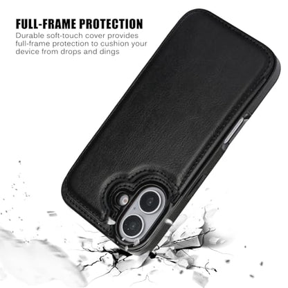 Wallet Case Compatible with iPhone 16 6.1", Slim Protective Case with Card Holder,Premium PU Leather Kickstand Card Slots Case with Double Magnetic Clasp-Black - color: Black, size: iphone 16 6.1"