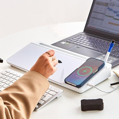 Garood Desktop Whiteboard with Wireless Charger Adapter Included Desk Buddy Charging Desktop Whiteboard Keyboard Glassboard Dry Erase Board Dry Erase Accessories 15.8X7X2 inches - color: White
