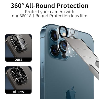3 Pack Privacy Screen Protector for iPhone 12 Pro Max with 3 Pack Camera Lens Protector, 9H Hardness Double Shatterproof Anti-Spy Tempered Glass Film, Easy Installation - size: iPhone 12 Pro Max