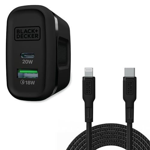 BLACK+DECKER Fast Charge Duo: 20W GaN USB-C Wall Charger + 3ft Cable