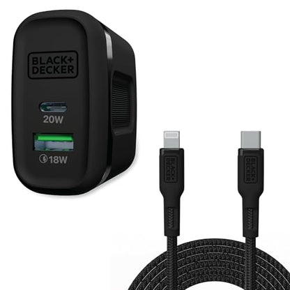 BLACK+DECKER Fast Charge Duo: 20W GaN USB-C Wall Charger + 3ft Cable