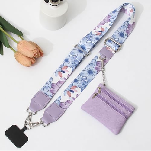 Phone Strap with Zippered Pouch, Clip and Go Strap for Phone with Wallet Crossbody, Adjustable Crossbody Phone Strap-3 - color: Lotus Purple