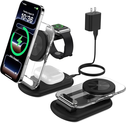 Mukiya 3 in 1 Magnetic Wireless Charging Station for Apple Devices - color: Upgraded Black