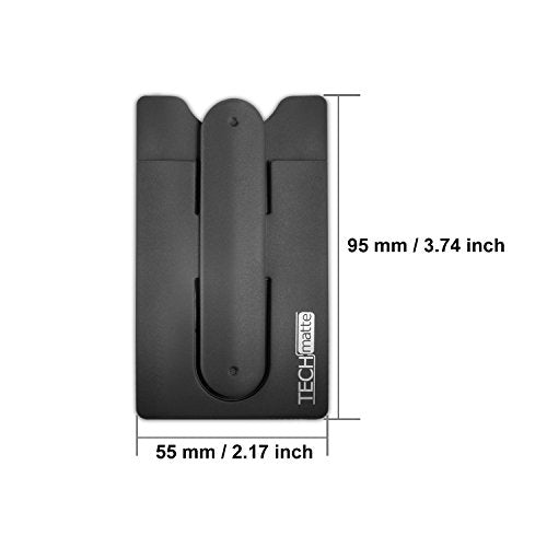 TechMatte Phone Wallet-Stick On Card Holder and Money Clip | with Built-in Phone Stand (2-Pack, Black)
