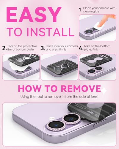 CloudValley All Bling Camera Lens Protector for iPhone 17/iPhone 16/Plus - color: Bling Purple