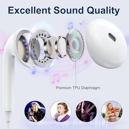 2 Packs Wired Headphones for iPhone Earbuds with Built-in Mic & Volume Control HiFi Stereo Nosie Reduction Earphones Compatible with iPhone 14/13/12/11/XR/XS/X/8/7/SE,No Bluetooth Need,Plug&Play!