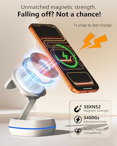MFI Certified 3 in 1 Magsafe Wireless Charging Station,15W Magsafe Charger,Foldable Travel Charging Magnetic Stand for iPhone 17/16/15/14/13/12 Series,iWatch,Airpods,Built-in Retractable Cable
