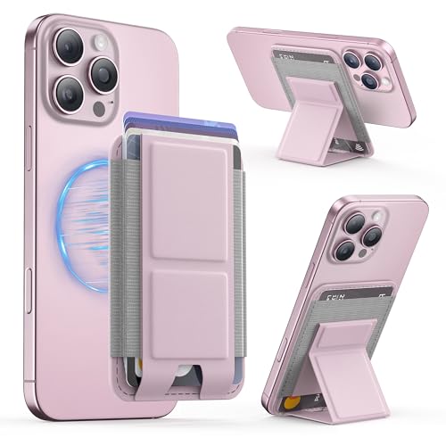 GONEZ for MagSafe Wallet with Stand, Stronger Magnetic Card Holder for iPhone 17/16/15/14/13/12 Series, Premium Leather Phone Wallet with RFID Blocking, 1 Slot, Fit 5 Cards, Pink - color: PINK