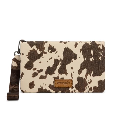 Montana West Wrangler Cow Print Crossbody Wallet Purse for Women Western Clutch Small Purse Credit Card Holder - color: A-Coffee