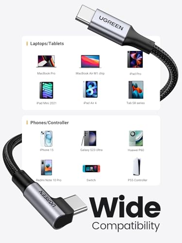 UGREEN 100W Right Angle USB C Cable, Fast Charging Cable, 6.6ft - size: 6.6 ft