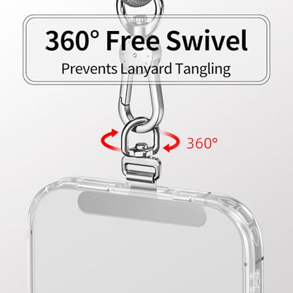 saxsion Phone Tether Tab & Lanyard Tab, 360° Swivel Clip - Ultra Thin Stainless Steel Universal Patch for All Phone Cases - color: Fashion Silver*2