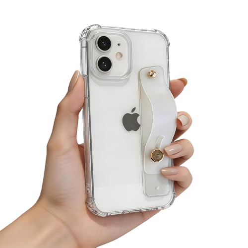 Compatible for iPhone 12 Case with Strap Holder Stand - Crystal Clear | Wristband Kickstand, Clear Soft TPU, Adjustable Finger Hand Grip Loop, Shockproof Bumper Rugged Cover - color: Crystal Clear, size: iPhone 12 6.1"