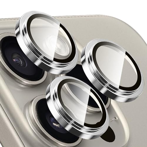 TENOC Camera Lens Protector for iPhone 15 Pro & 15 Pro Max, Silver - color: Silver