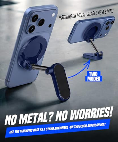 GolbinBox All Metal Dual Magnetic Gym Phone Holder for MagSafe, Blue - color: Blue