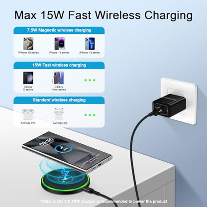 Fast Wireless Charging Pad Samsung S25FE S25 S26 Ultra Charger Stand Wireless Android Phone Charger 15W for Samsung Galaxy S26 S25 S24 Plus S23 S22, Pixel 10 Pro, iPhone 17 16, with 18W Adapter