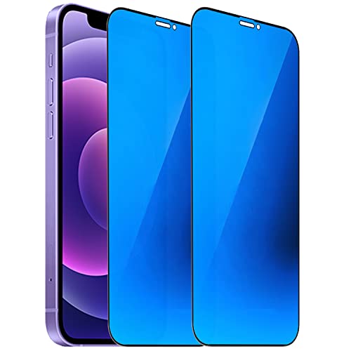 2 Pack Anti-Blue Privacy Tempered Glass Suit for iPhone 12 / iPhone 12 Pro Mirror Anti-Spy Screen Protector Anti-Peeping Film Electroplated 9H Hardness Anti-scratch 6.1 inch (Blue) - size: For iPhone 12 /iPhone 12 Pro