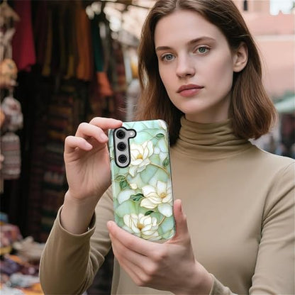 Case Compatible with Samsung Galaxy S23 Plus, Hybrid 2-Layer Hard Shell Protection Case, Shockproof Protective Tough Phone Cover, Blooming Cyan Flowers - color: Blooming Cyan Flowers, size: Samsung Galaxy S23 Plus
