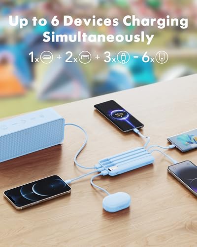 charmast Power Bank Portable Charger with Reinforced Built-in 4 Cables - color: SkyBlue