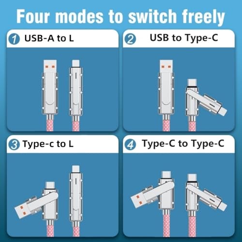2 Pack USB C to C Cable 3.3ft-Fast Charger-Braided 4 in 1 Charging Cable - color: 4 Combinations Braided Pink
