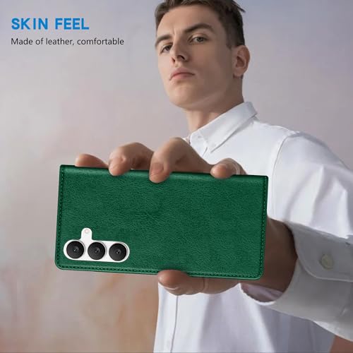 ZZXX for Samsung Galaxy S25 FE Wallet Case with [RFID Blocking] Card Slot Stand Strong Magnetic PU Leather Flip Fold Protective Phone Case for Samsung Galaxy S25 FE Case Wallet(Green-6.7 inch) - color: Green