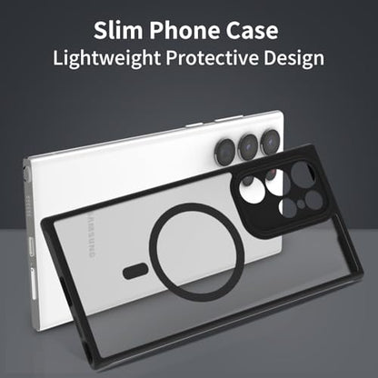 for Samsung Galaxy S22 Ultra Case Magnetic, Compatible with Magsafe 6.8-Inch Slim Fit Heavy Duty Protector Wireless Charging Shockproof Skin-Feel Anti-Slip TPU and PC Phone Cover, Black - color: Black Magnetic