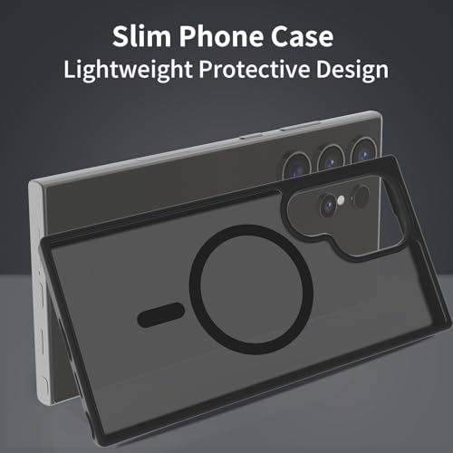 for Samsung Galaxy S24 Ultra Case Magnetic, [Compatible with Magsafe] 6.8 Inches Slim Fit Heavy Duty Protection Wireless Charging TPU and PC Shockproof Anti-Slip Protective Phone Cover, Black - color: Black Magnetic