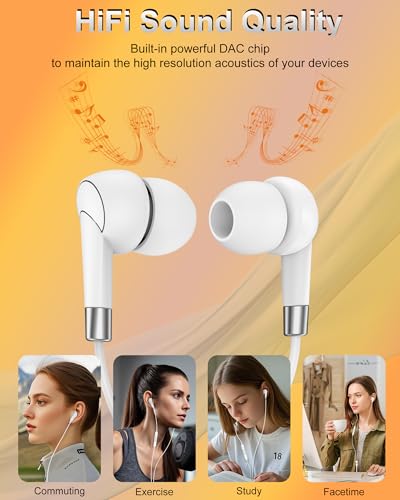 AILKIN 3.5mm Wired Earphones, in-Ear Earbud Headphone with Mic [White] - color: White