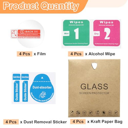 HARFINGTON 4pcs Watch Glass Screen Protector 24mm 9H Tempered Glass HD Clear Curved Edge Anti-Scratch Waterproof Round Smart Watch Dial Crystal Face Protective Film with Accessories - size: 24mm