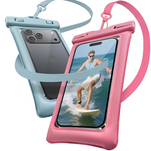 Floating Waterproof Phone Pouch 2 Pack - Dual Floatable Airbags Up to 7.2", IPX8 Waterproof Phone Dry Bag with Lanyard for Beach, for iPhone 17 16 15 Samsung Galaxy Etc., Pink + Gray Blue - color: Pink + GrayBlue