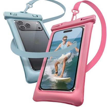 Floating Waterproof Phone Pouch 2 Pack - Dual Floatable Airbags Up to 7.2", IPX8 Waterproof Phone Dry Bag with Lanyard for Beach, for iPhone 17 16 15 Samsung Galaxy Etc., Pink + Gray Blue - color: Pink + GrayBlue
