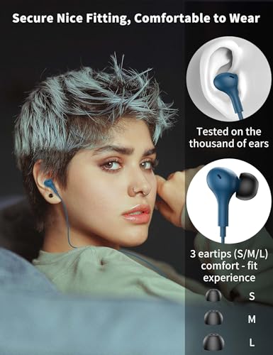USB C Headphone for Samsung S26 S25 FE S24 A16 A17 Z Wired Earbuds Magnetic - color: Blue