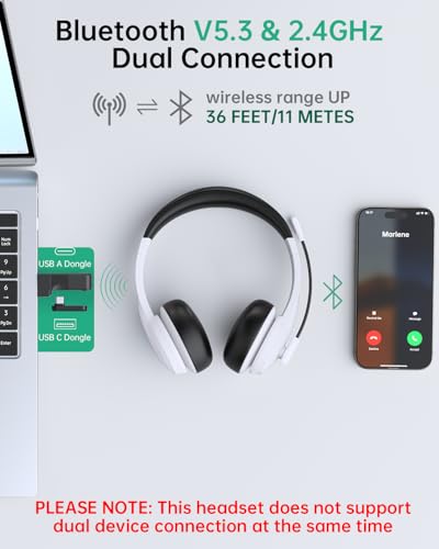 AOC Wireless Headset with Mic for Work, AI Noise Cancelling, Bluetooth - color: Black White