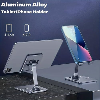 2-Pack Aluminum Alloy Phone Holder, Adjustable Foldable Stand for iPad mini, Smartphones, Desk & Travel - color: Silver