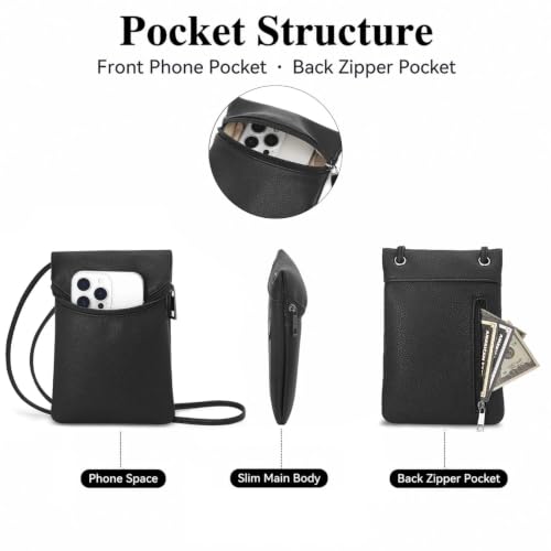 Small Crossbody Women Cell Phone Purse Wallet Bag With Shoulder Strap - color: Black/Pu-lychee