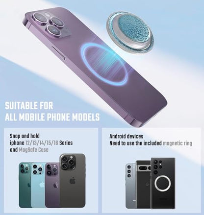 Magnetic Phone Grip, Sparkly Transparent Magnetic Collapsible Expandible Mobile Phone Grips Stand Holder for iPhone 17 16 15 14 13 12 Series, Light Blue