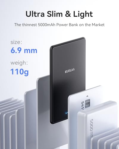 Kuulaa Power Bank Ultra Slim, 0.28 in MagSafe PowerBank 5000 mAh, PD20W Small Power Bank, Magnetic Wireless External Mobile Phone Batteries for iPhone 16 Pro/15/14/13/12 Series (Black) - color: Black
