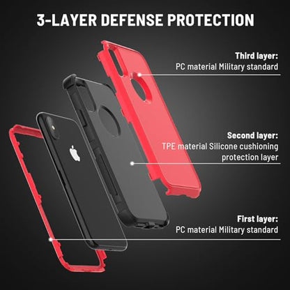 X-belmox for iPhone XR Phone Case [Dropproof] Shockproof 3-Layers Red Black - color: Red/Black