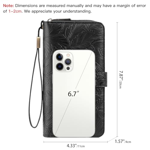 SENDEFN Women's Credit Card Holder RFID Blocking Zip Around Leather Wallet Large Capacity Long Purse with Wristlet - color: Black